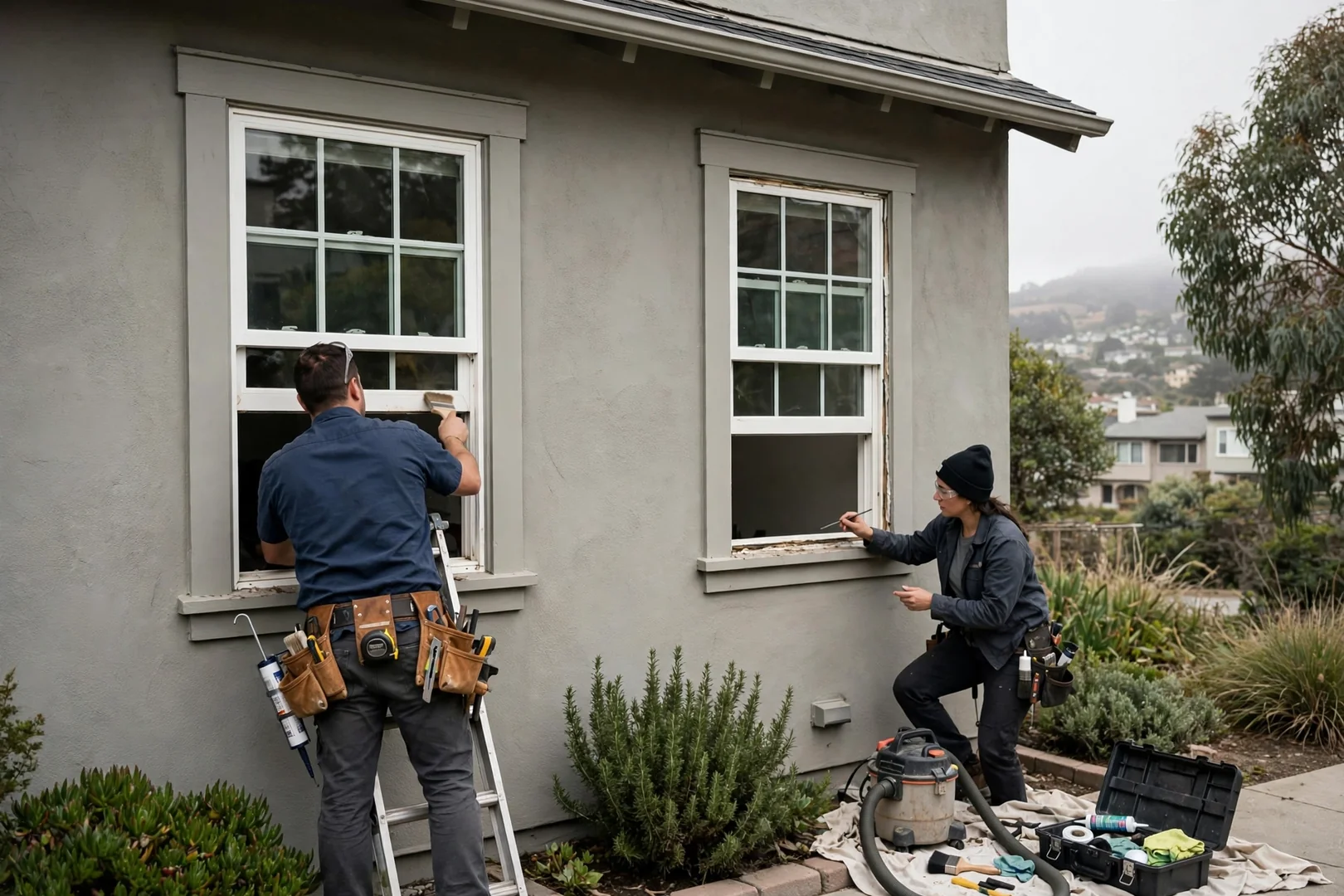 Matched double hung windows on a South San Francisco home exterior elevation