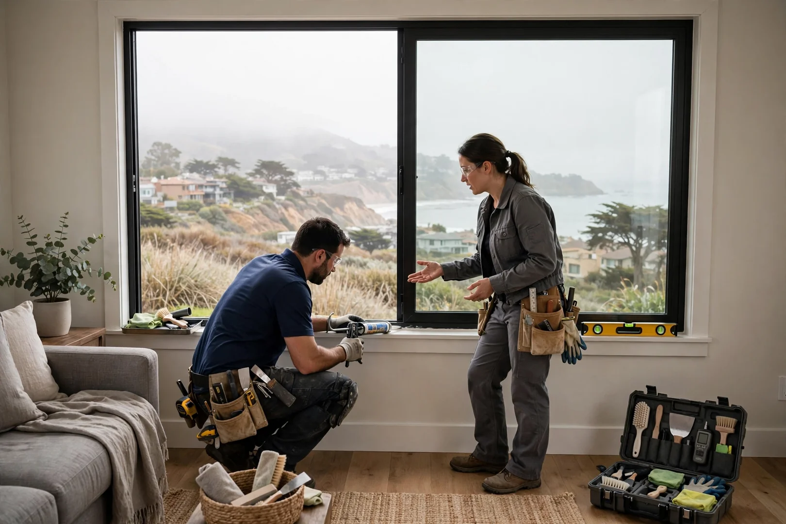 Dual pane low-E window installed in a coastal South San Francisco living room