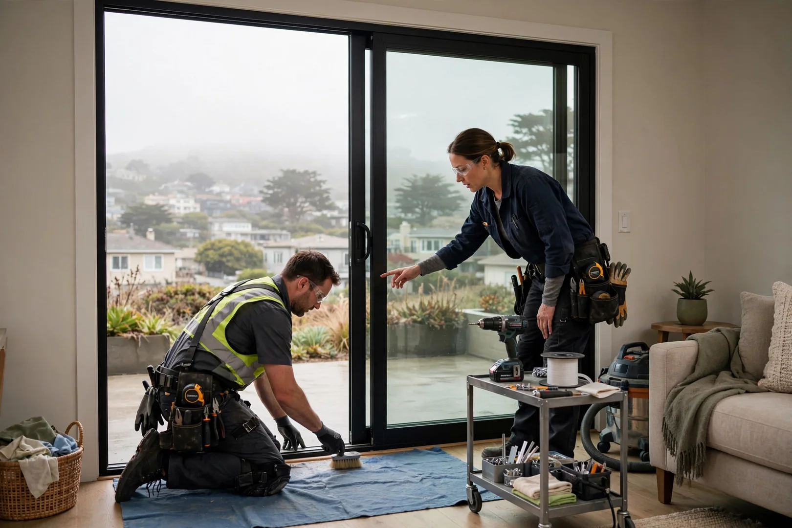 New dual-pane sliding patio door installed in a South San Francisco living room