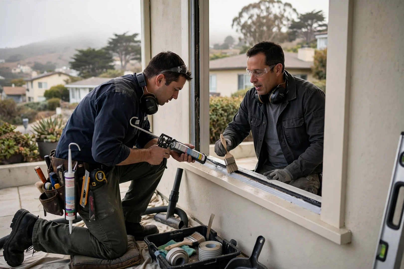 Technician repairing a double hung window sash on a South San Francisco home