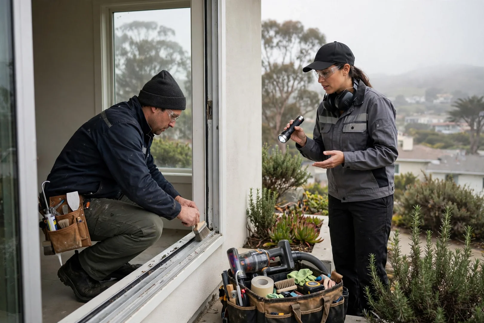 Installer setting a new energy efficient window unit