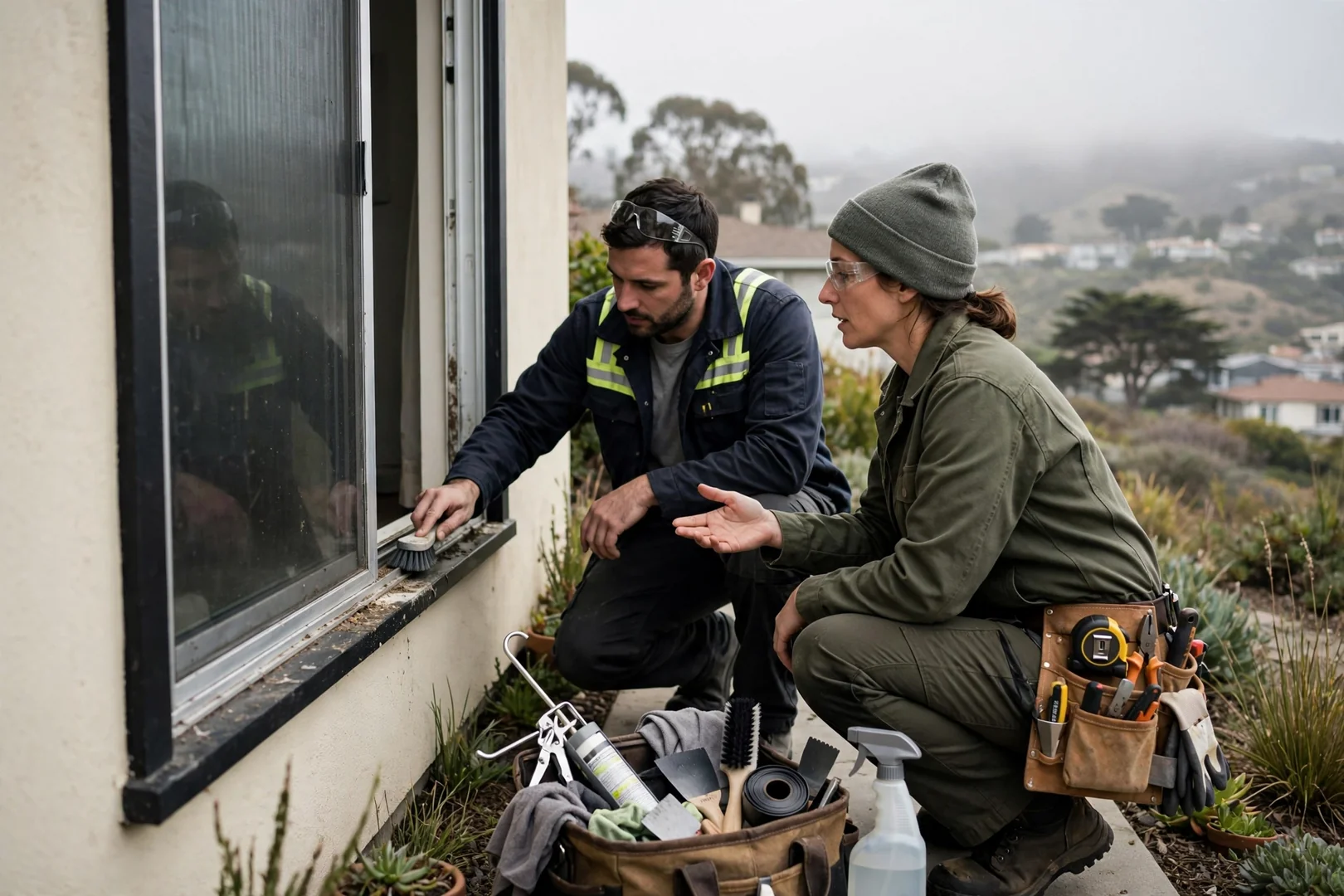 Fogged double pane window with failed seal in a coastal home